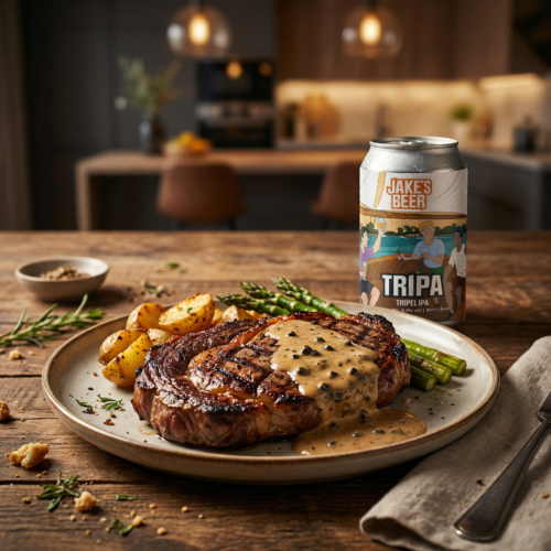 Gegrilde ribeye met peper-roomjus